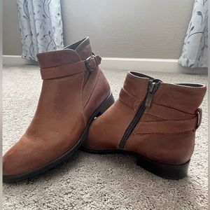 Brown leather ankle booties